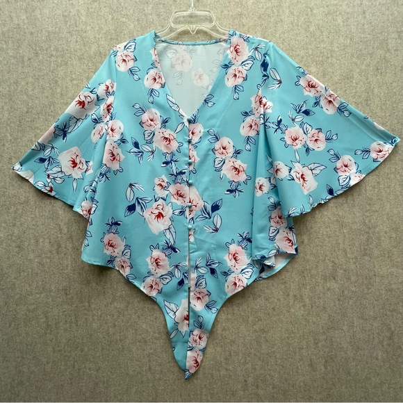 Women's Floral Button Down Waist Tie Blouse with Bell Sleeves M - Picture 2 of 9